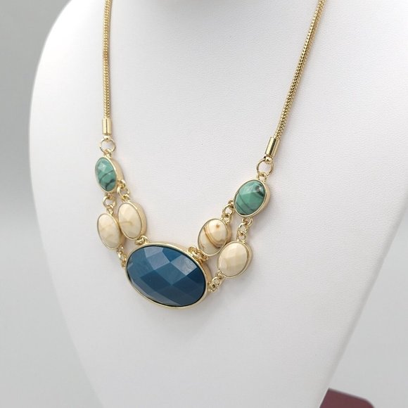 Liz Claiborne Signed Vintage Gold Tone Snake Chain Fashion Bib Necklace 16 in - Picture 3 of 8